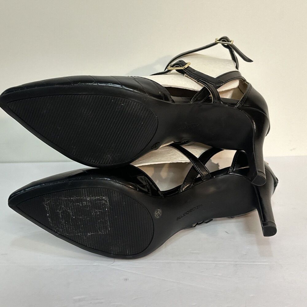 NWOT Liz Claiborne Harvey Black Faux Croc Pointed Toe Stiletto Pumps Sz9M Straps - Picture 7 of 10